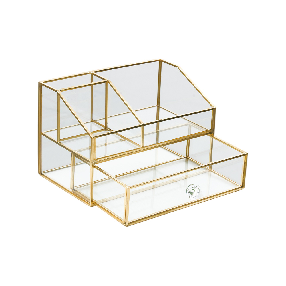 Double Layer Cosmetics Jewelry Box with Earring Organizer