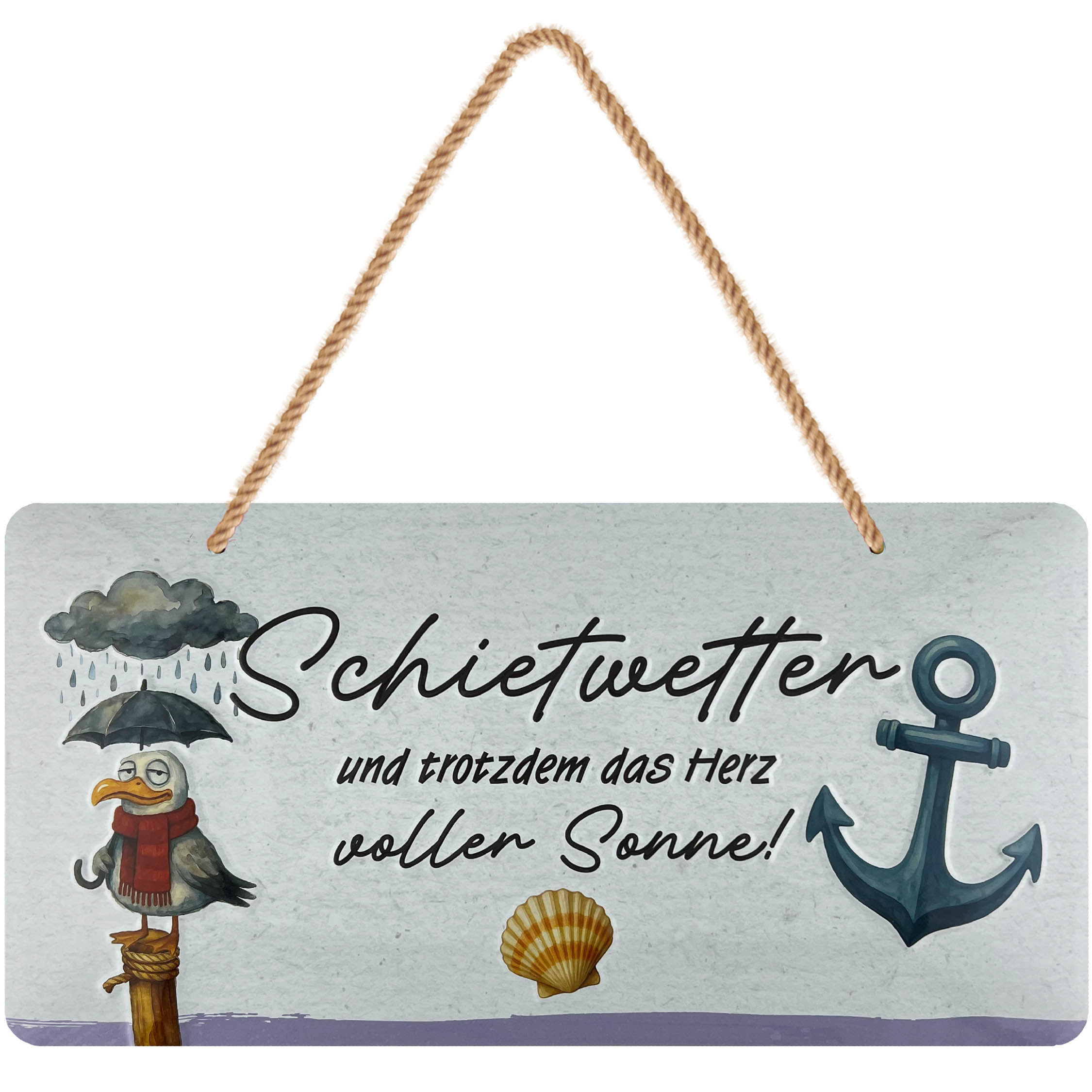 Image of Retro Tin Sign, Shooting Weather Sign With Seagull And Umbrella, Maritime Sea Decoration For Home, Funny Moin Decoration Sign With Jute Cord, 16x32 Cm