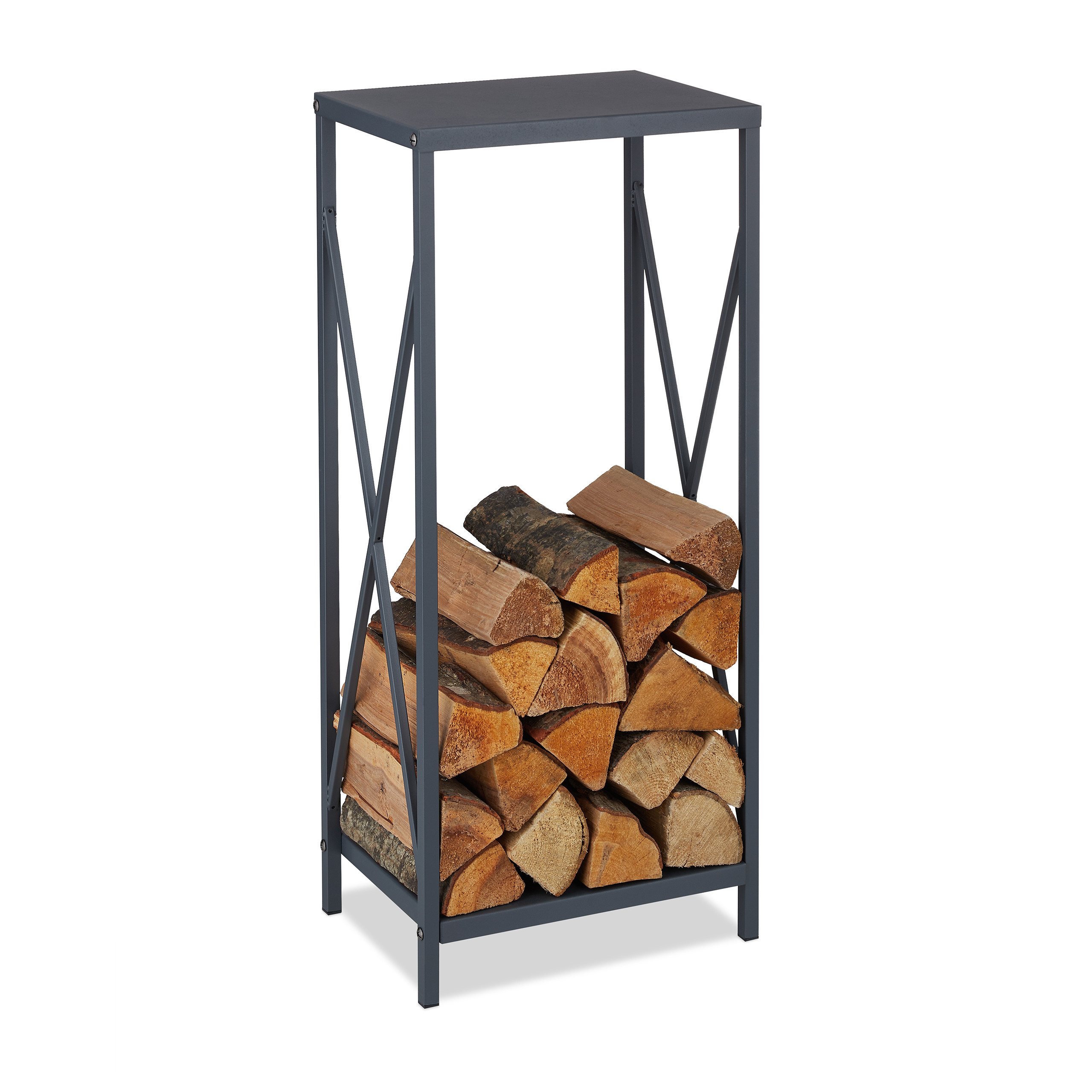 Firewood Rack In Gray - (w)34 X (h)80.5 X (d)25 Cm