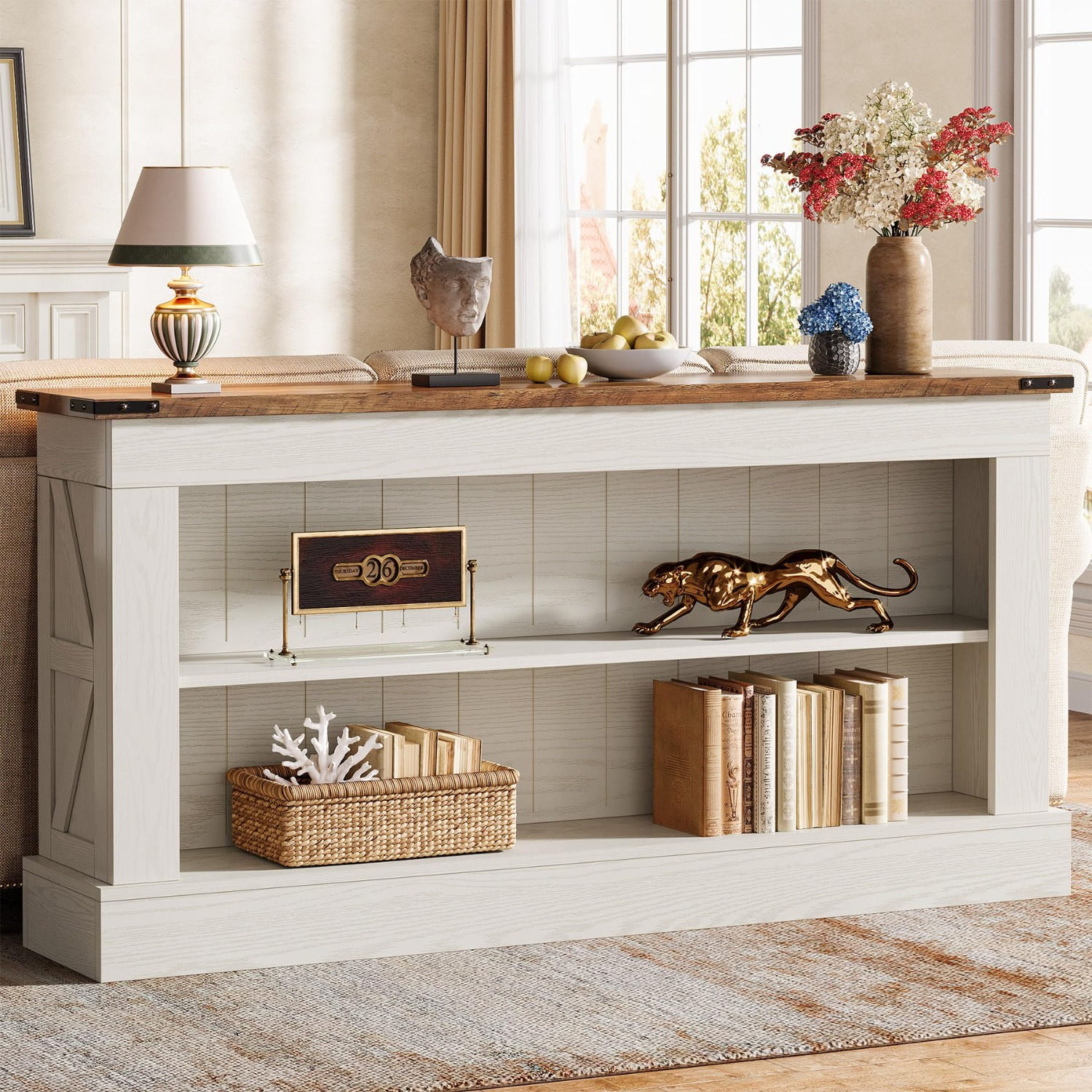 63" Console Table, 3-Tier Entryway Table with Storage Shelves