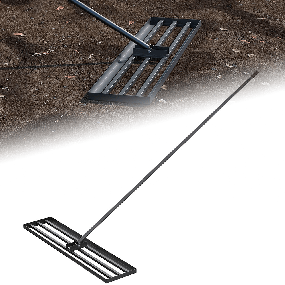 TEMU Large Long Handle Heavy-duty Lawn Leveling Rake - Multi-use Smooth Bottom Effort Saving Lawn Leveler Tool, Carbon Steel Lawn Detachable,