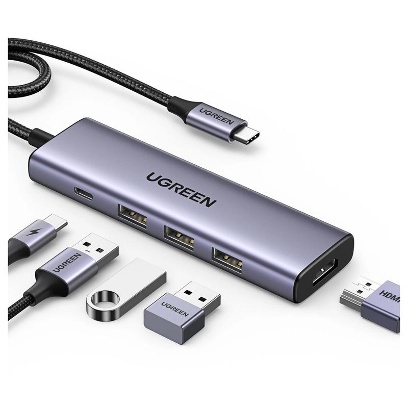 Ugreen Cm511 Usb-c , 4-port, 3x Usb 3.0, 4k , 100w Pd, Usb-c To Adapter, Gray, For Laptops, Tablets, Smartphones