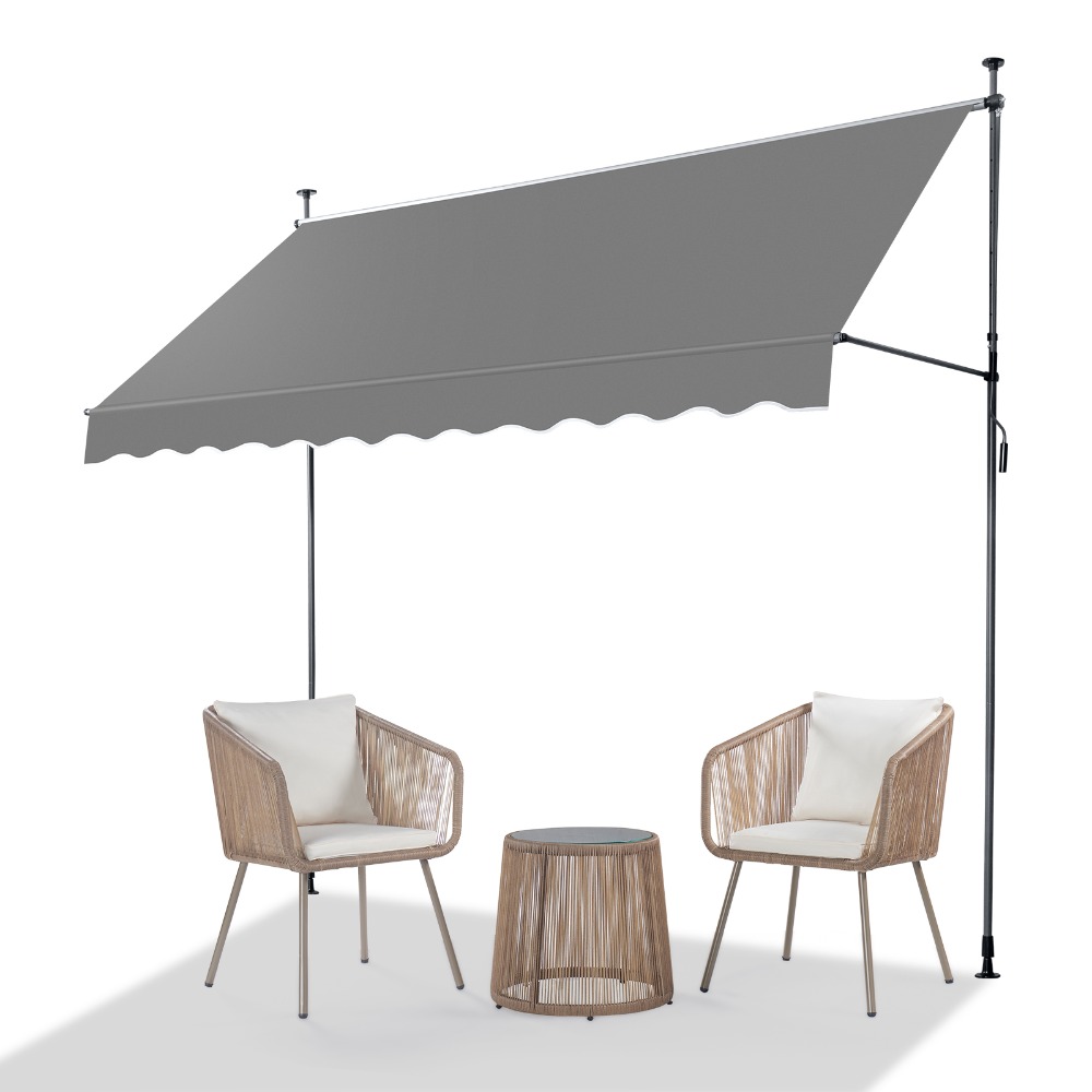 Image of Bonnlo Clamp Awning, No Drilling Required, Height-adjustable Awning With Hand Crank For Terrace, Balcony, Garden (gray, 300x120)