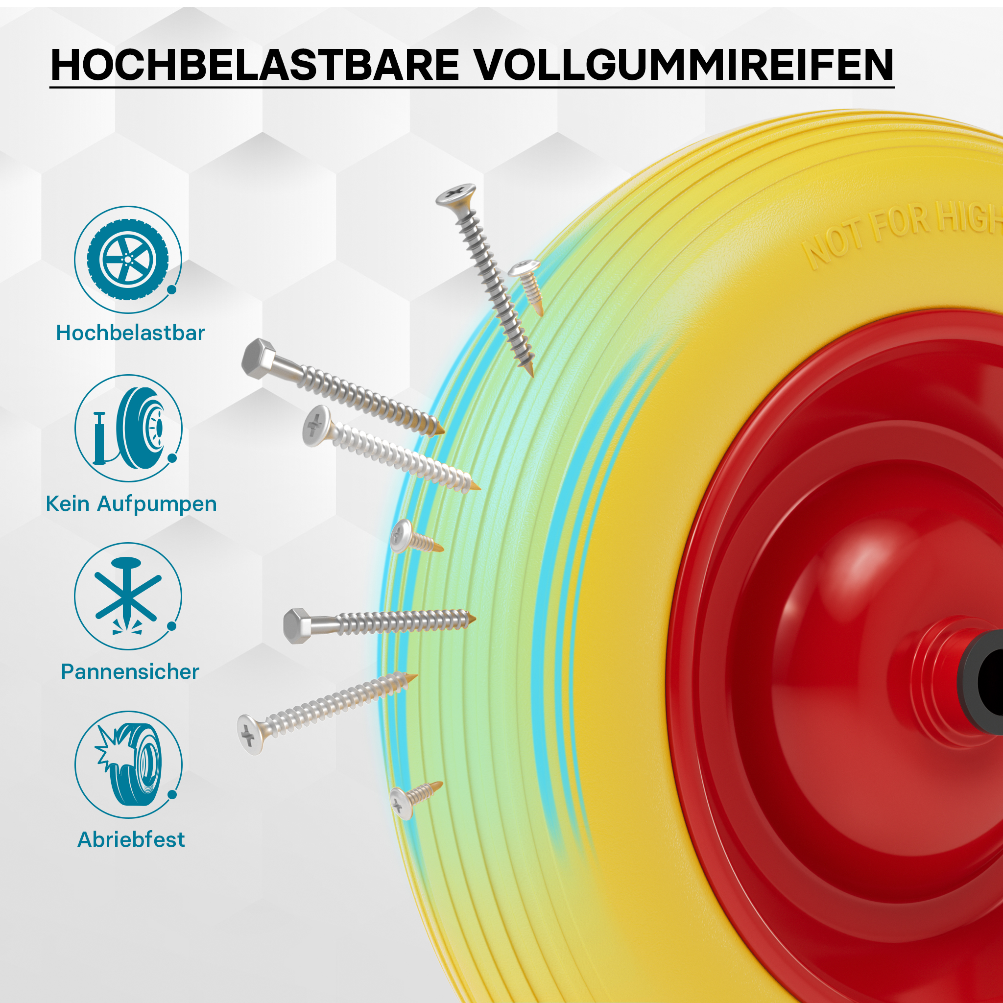 TEMU Wiltec Puncture-proof Pu Wheel 3.50-8 80 X 370 Mm 130 Kg, Polyurethane Full Rubber Wheelbarrow Complete Wheel With Steel Rim, Wheelbarrow Wheel