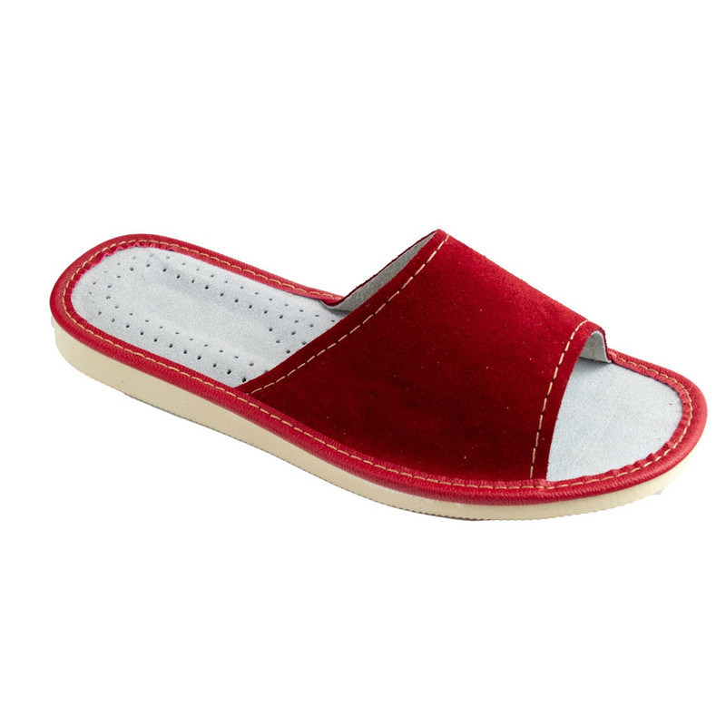 Suede Red Women's Loafers, Women's Leather House Slippers - Size 054