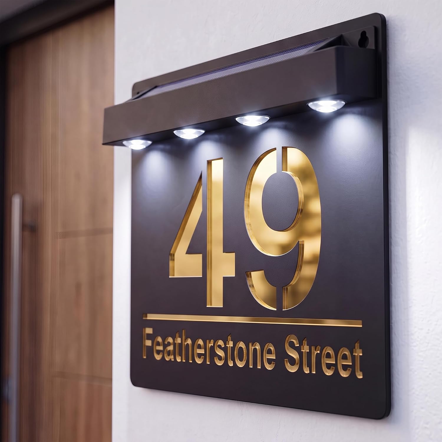 TEMU Housics Personalised House Sign Black & Gold Solar Led Illuminated Plaque Double-layer Golden, Silver & Rose Gold Acrylic Design, Uv Resistant