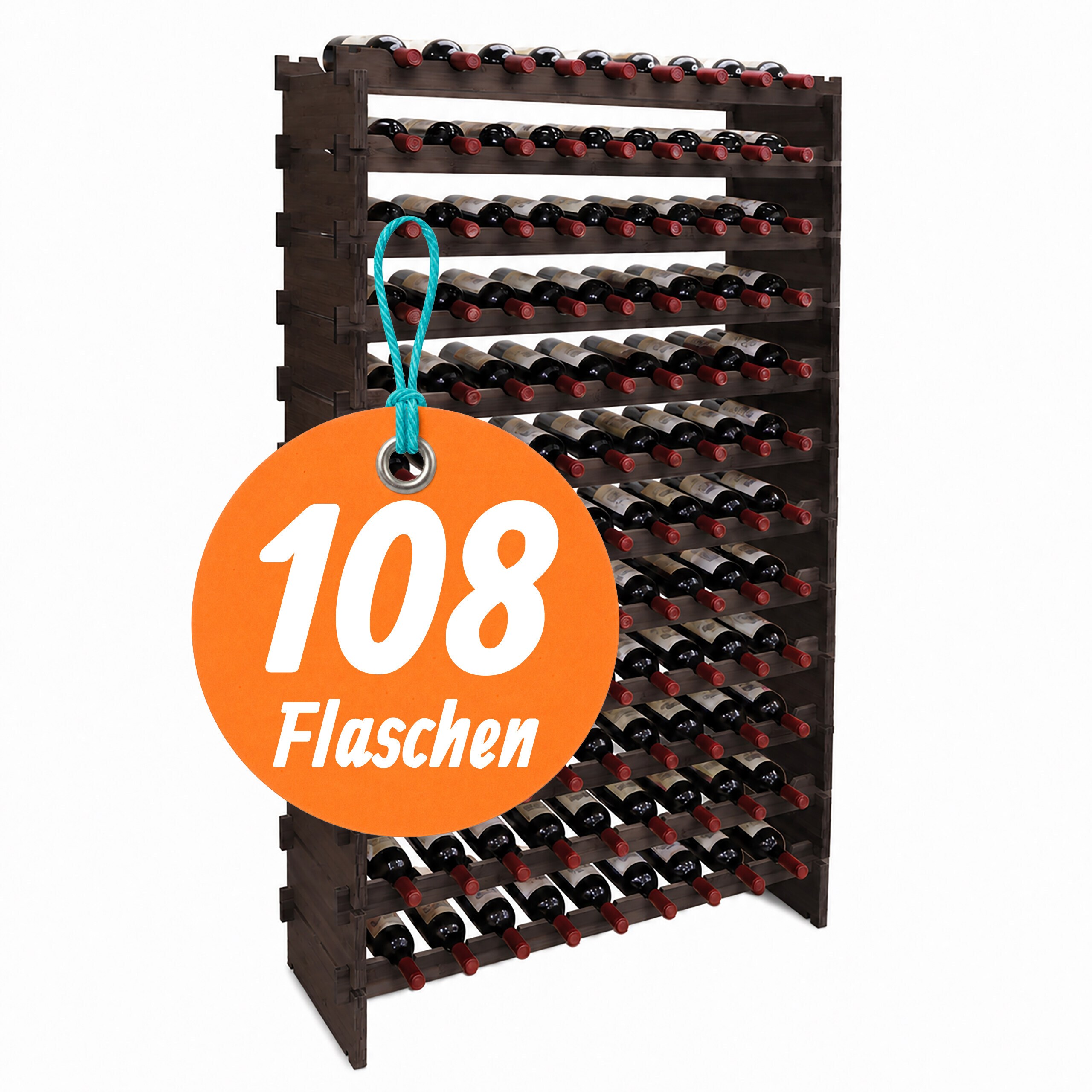 Image of Wine Rack For 108 Bottles, 159 X 85 X 25.5 Cm, Bamboo, Stackable, Horizontal Storage, Brown, For Living Room, Kitchen, And Home Bar, Wine Holder, Wine Bottle Stand, Wine Shelf, Relaxdays