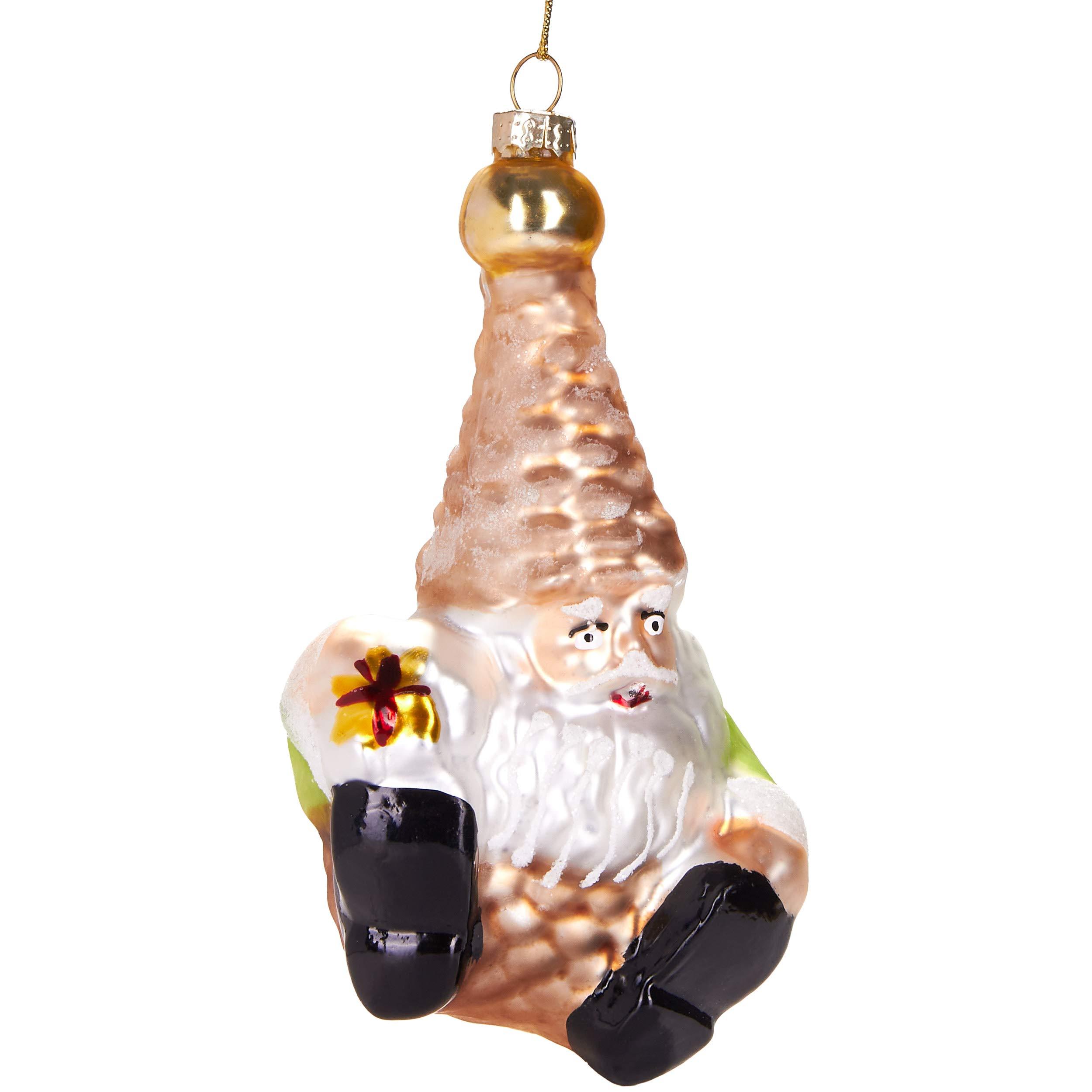 Image of Brubaker Dwarf With Gift - Hand-painted Glass Christmas Ornament - Mouth-blown Christmas Tree Decoration Figures Funny Decorative Pendant Tree Ball - 12 Cm
