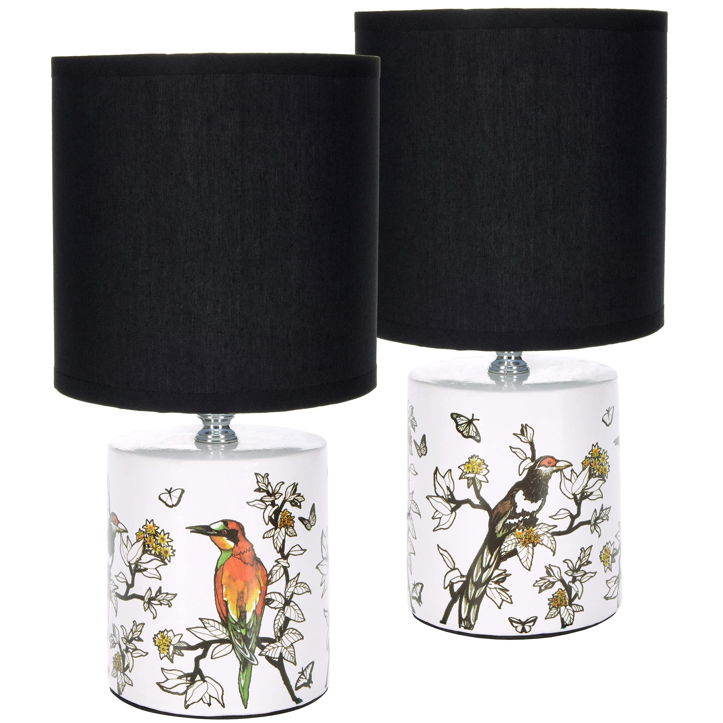 TEMU BRUBAKER 2er Set Tisch- oder Nachttischlampen Asiatisches - Lampen mit Keramikfuß - 29,5 cm Höhe, Weiß Schwarz (Glühbirne nicht enthalten)