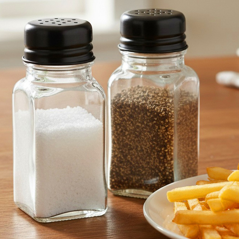 TEMU Juego de saleros y pimenteros de vidrio de 80 ml, 2 piezas - Contenedores transparentes para , fabricados con vidrio , tapas prácticas con