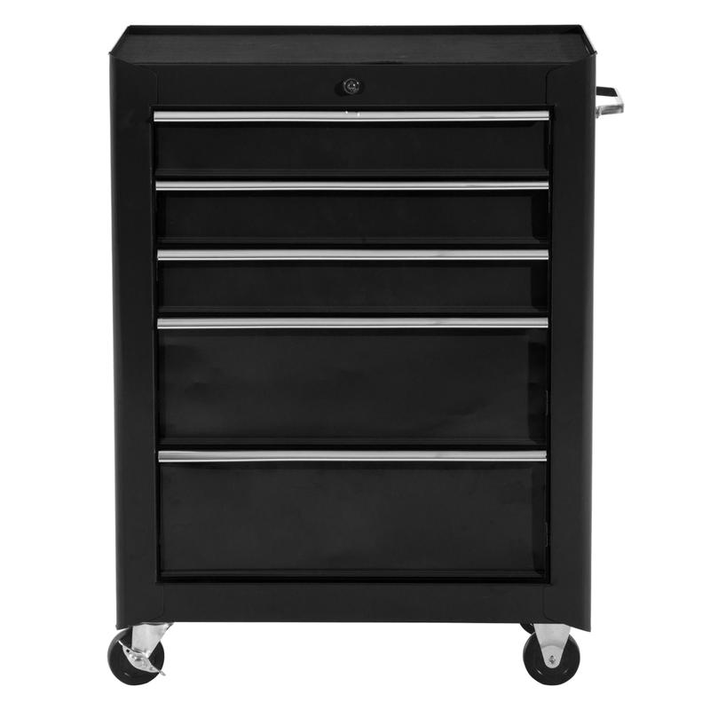 Tool Cabinet, Tool Box, 5 Drawers, Roll Bar, Steel, Black