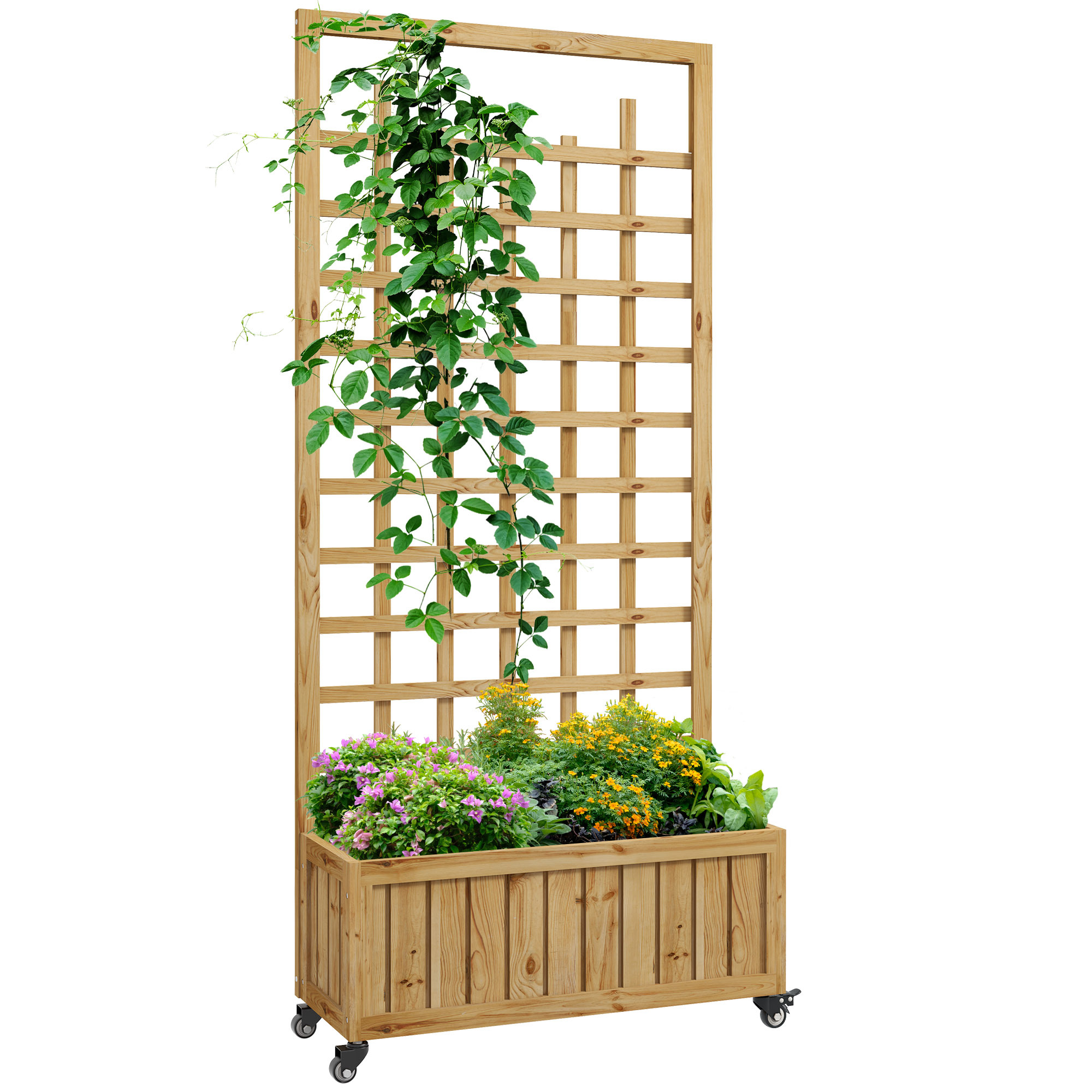 TEMU Wooden Trellis Planter, Raised Beds For Garden With Wheels And Bed Liner, Privacy Screen Planter Box Vegetables, Herbs And Flowers For Garden,