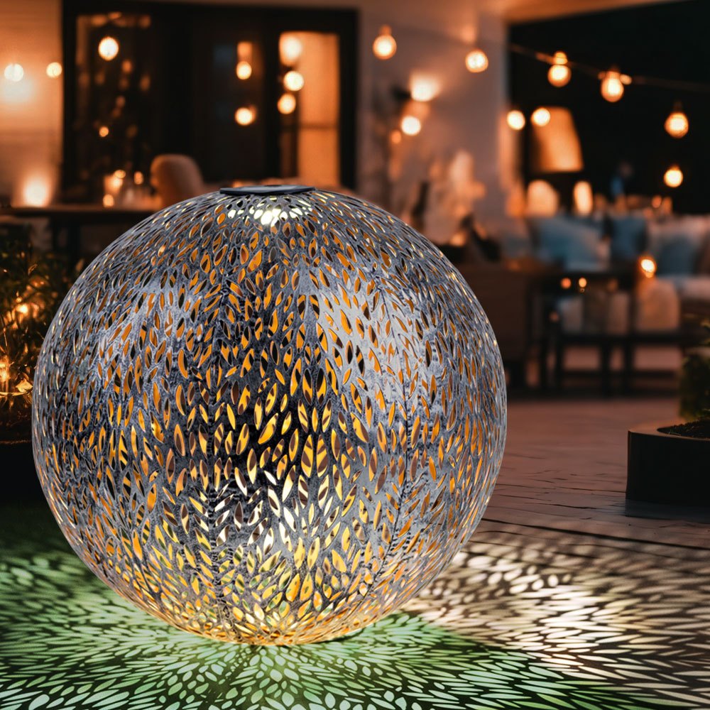 Solar Garden Solar Light Led Plug-in Light Ip44, Ground Spike, Gold Metal Pattern, 1x Led 3000k, Dxh 27x38 Cm