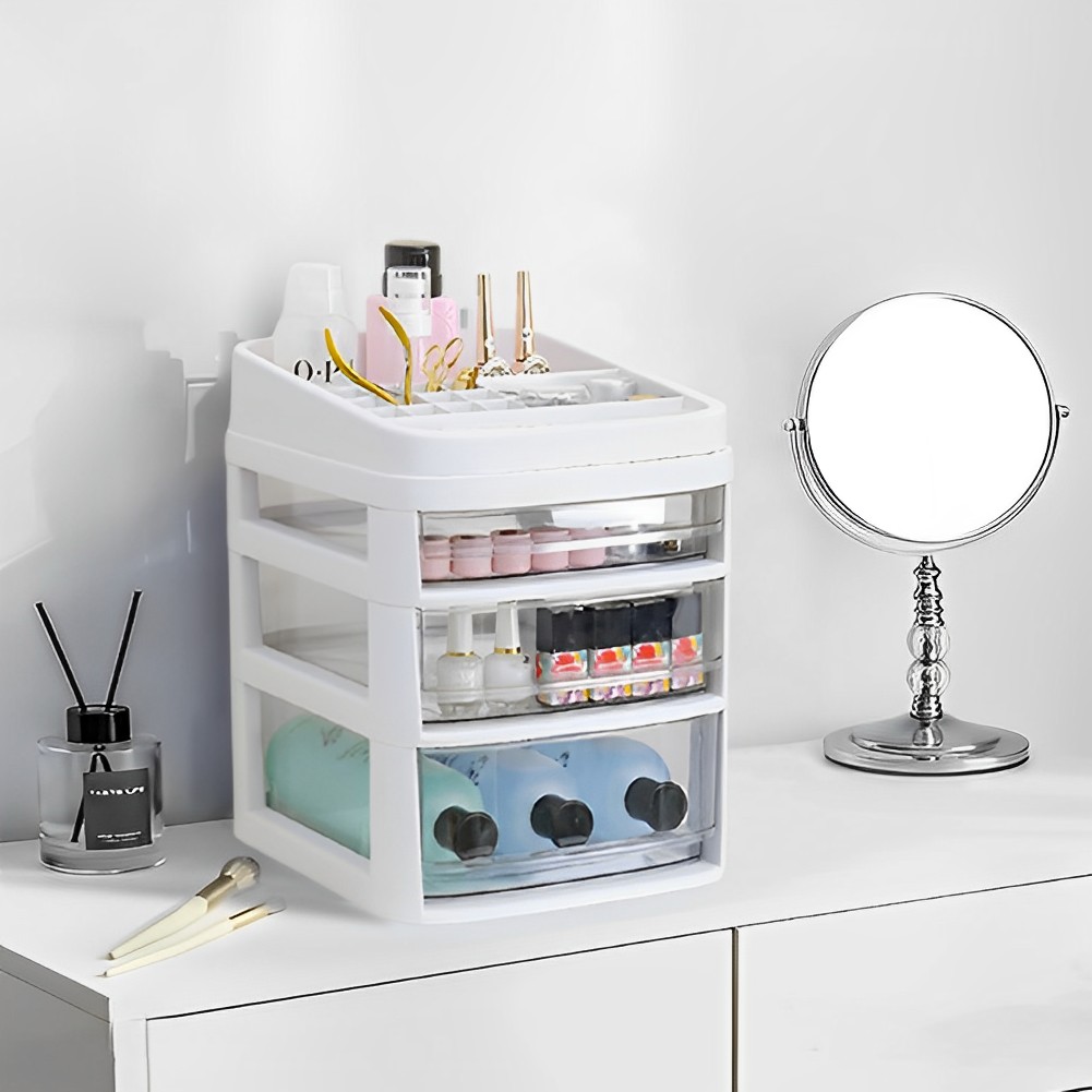 Floor Standing Cosmetic Storage Tower with Transparent Drawers, Portable Design
