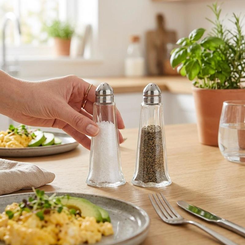 TEMU Glass Salt And Pepper Shaker Set 60ml Capacity Transparent With Stainless Steel Tops 2 Piece Seasoning Set For Kitchen Table And Dining Service