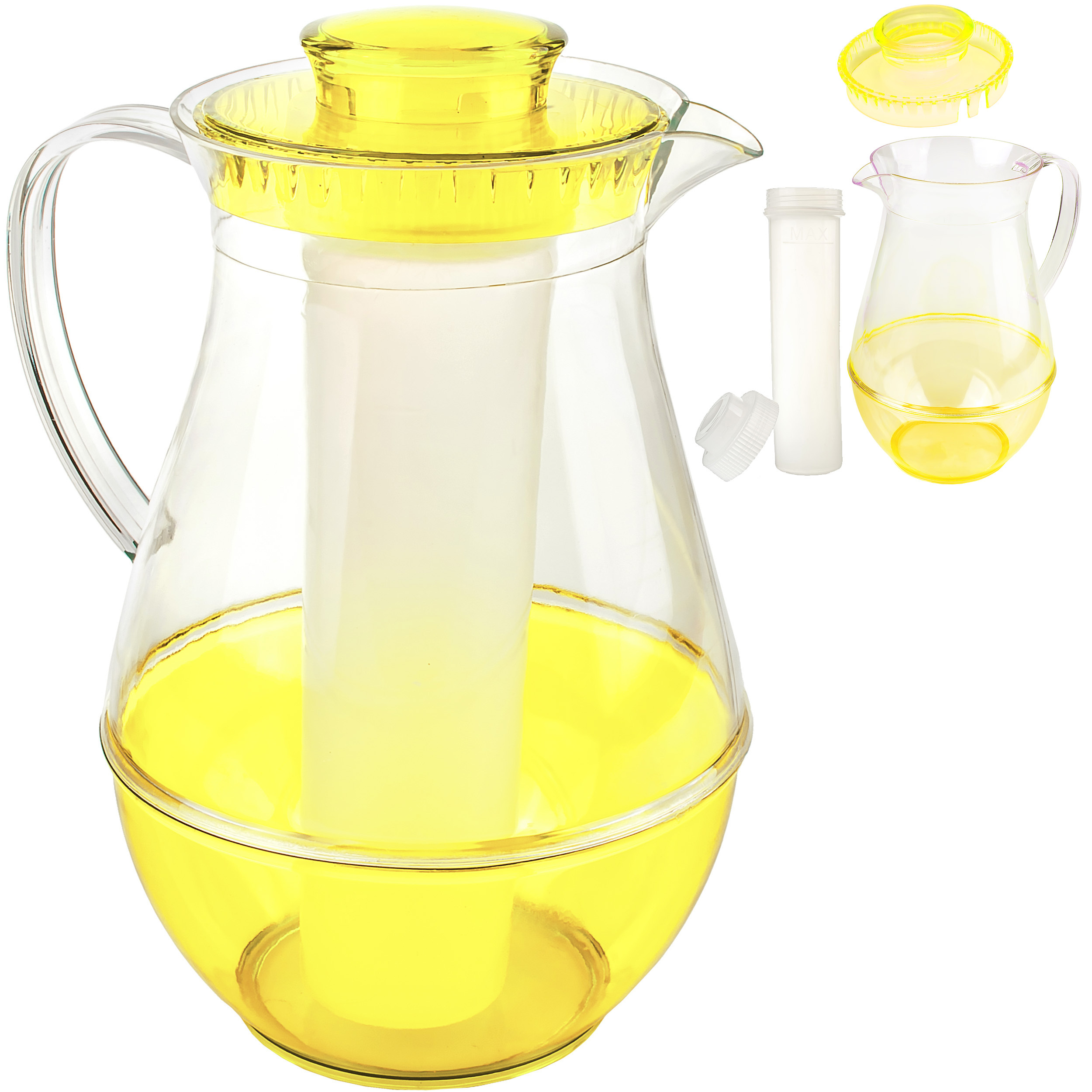2.4 Liter - Large Cooling Pitcher / Jug / Beverage Dispenser - With Ice Cooling Element - Yellow - Carafe Cooling Carafe - Cooling Jug - Water Jug / Beverage Jug - Juice Pitcher
