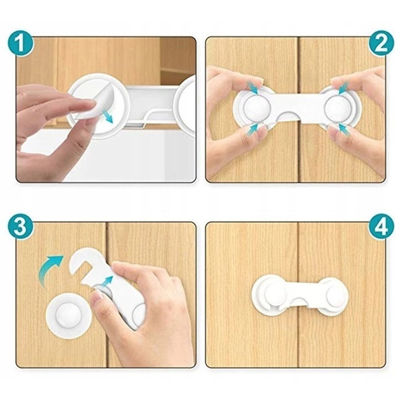 10-Komadni Bijeli i Plavi Sigurnosni Brave za Ormare i Ladice s Jakim Ljepilom za Zaštitu Djece