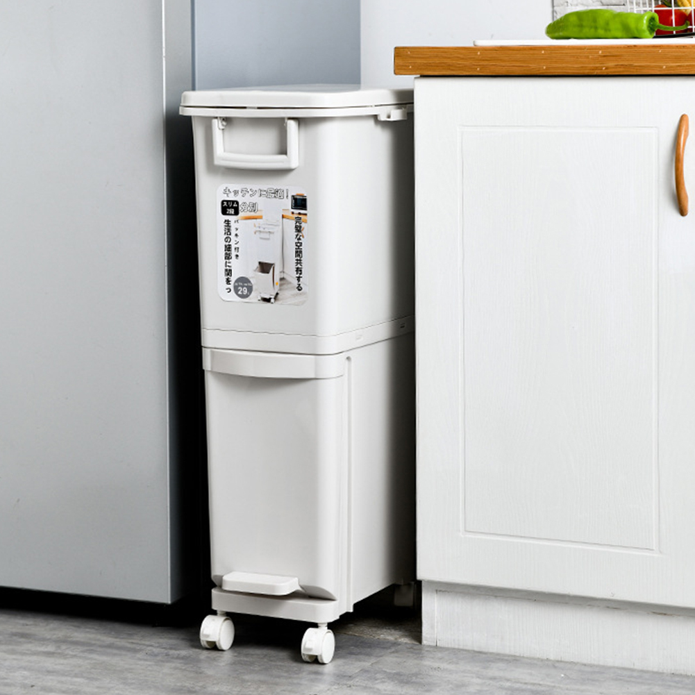 TEMU 29l Rolling Kitchen Rubbish Waste Bin Recycling Bin 2 Tier Slim Plastic Trash Can Living Room Office Dustbin
