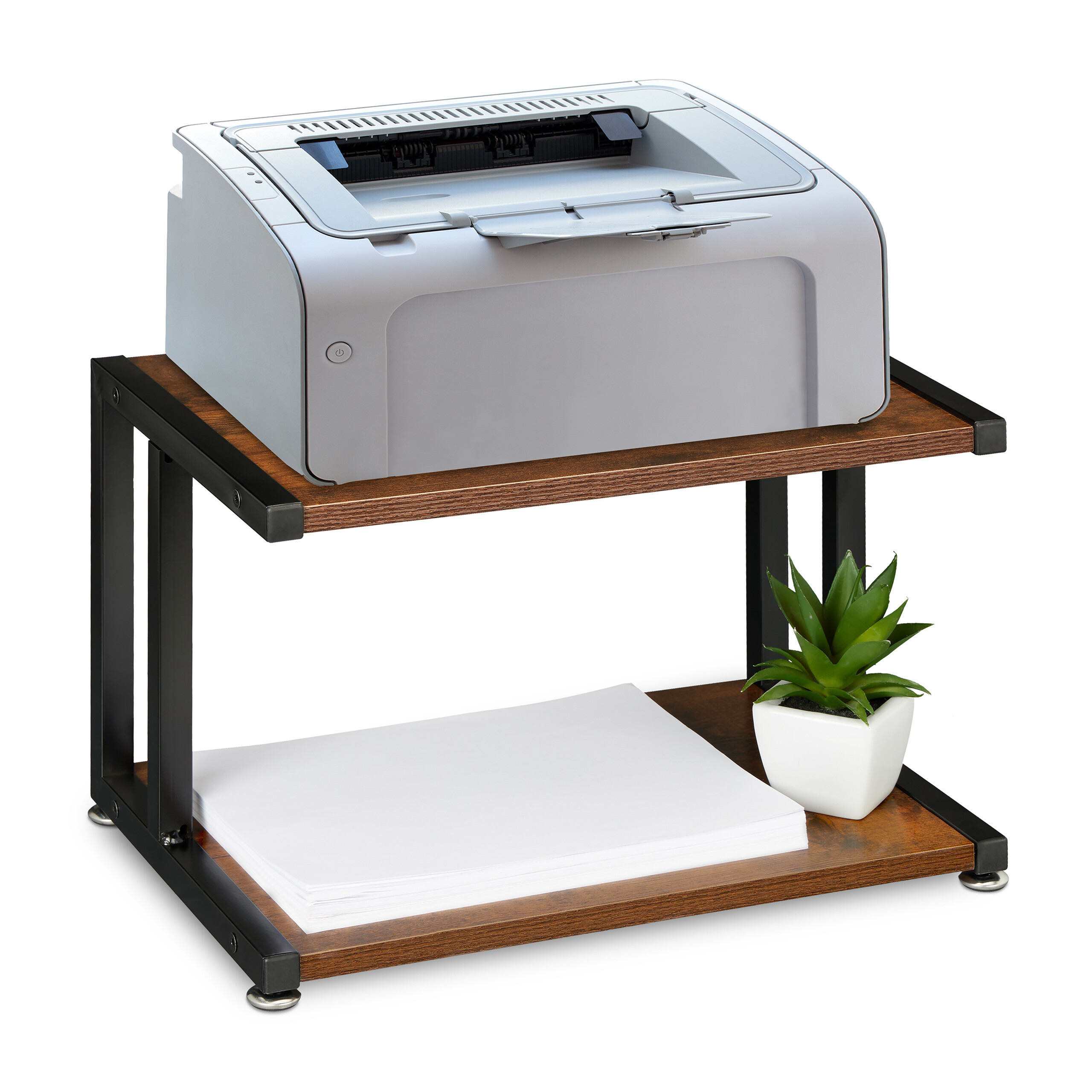 TEMU 2-tier Printer Stand, Desk Riser, 28 X 44 X 28 Cm, Steel And Mdf, Dark Brown And Black, 23 Cm Shelf , For Office, Study, And Home Office, Shelf,