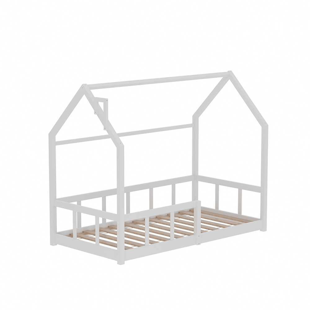 1pc Playful Treehouse Design Kids Bed Frame - 167×87×135cm Solid Pine Wood Construction, Safety Rails Included, Boys/Girls Bedroom Furniture (Mattress Excluded)