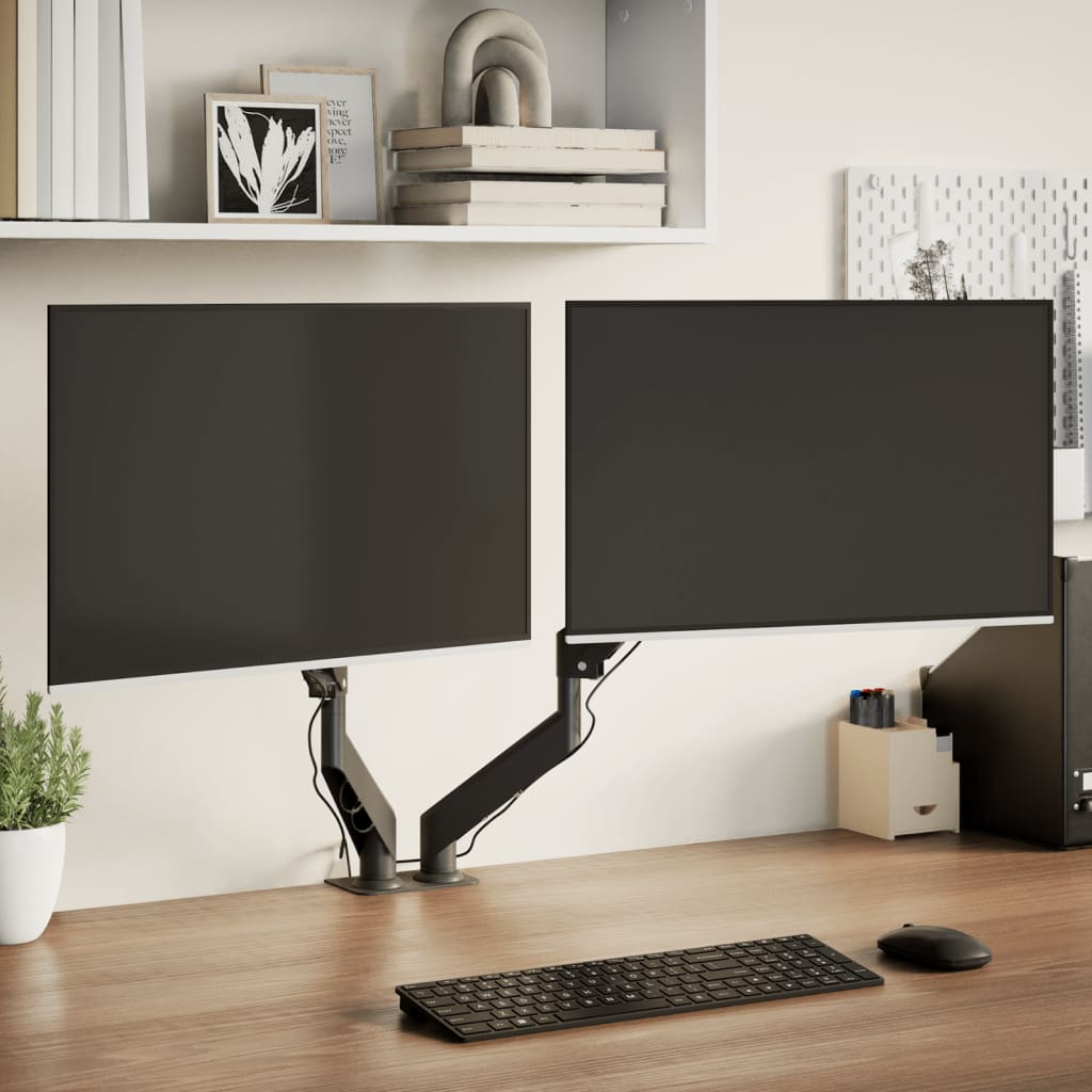 Image of Vidaxl Double Monitor Arm, Screen Arm For Up To 27-inch Monitor, Monitor Mount For Office, Screen Holder, Black Steel