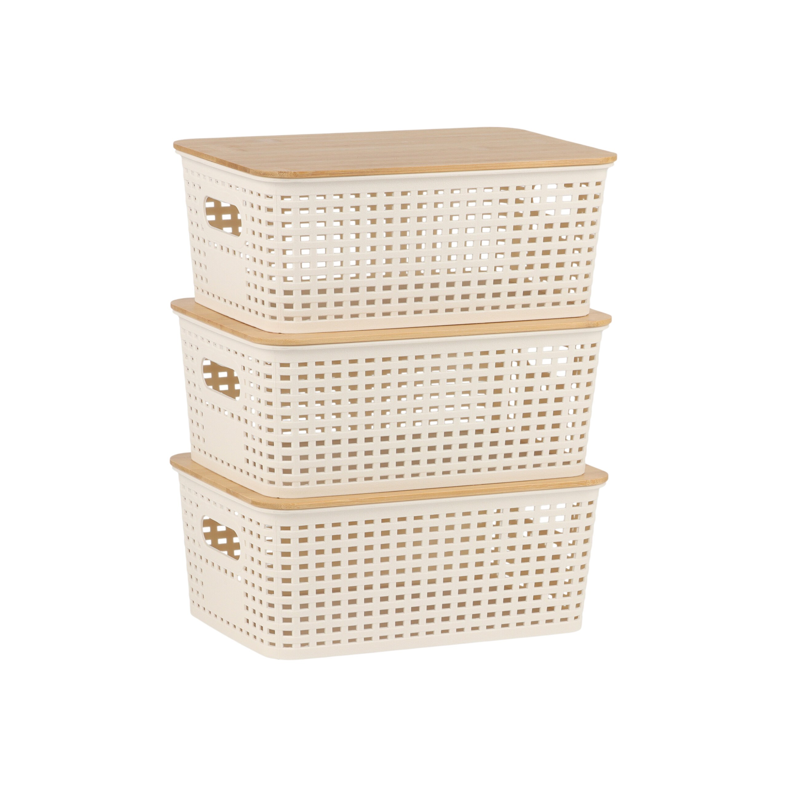 3 X Storage Box In White/natural - (w)25.5 X (h)10.5 X (d)18 Cm