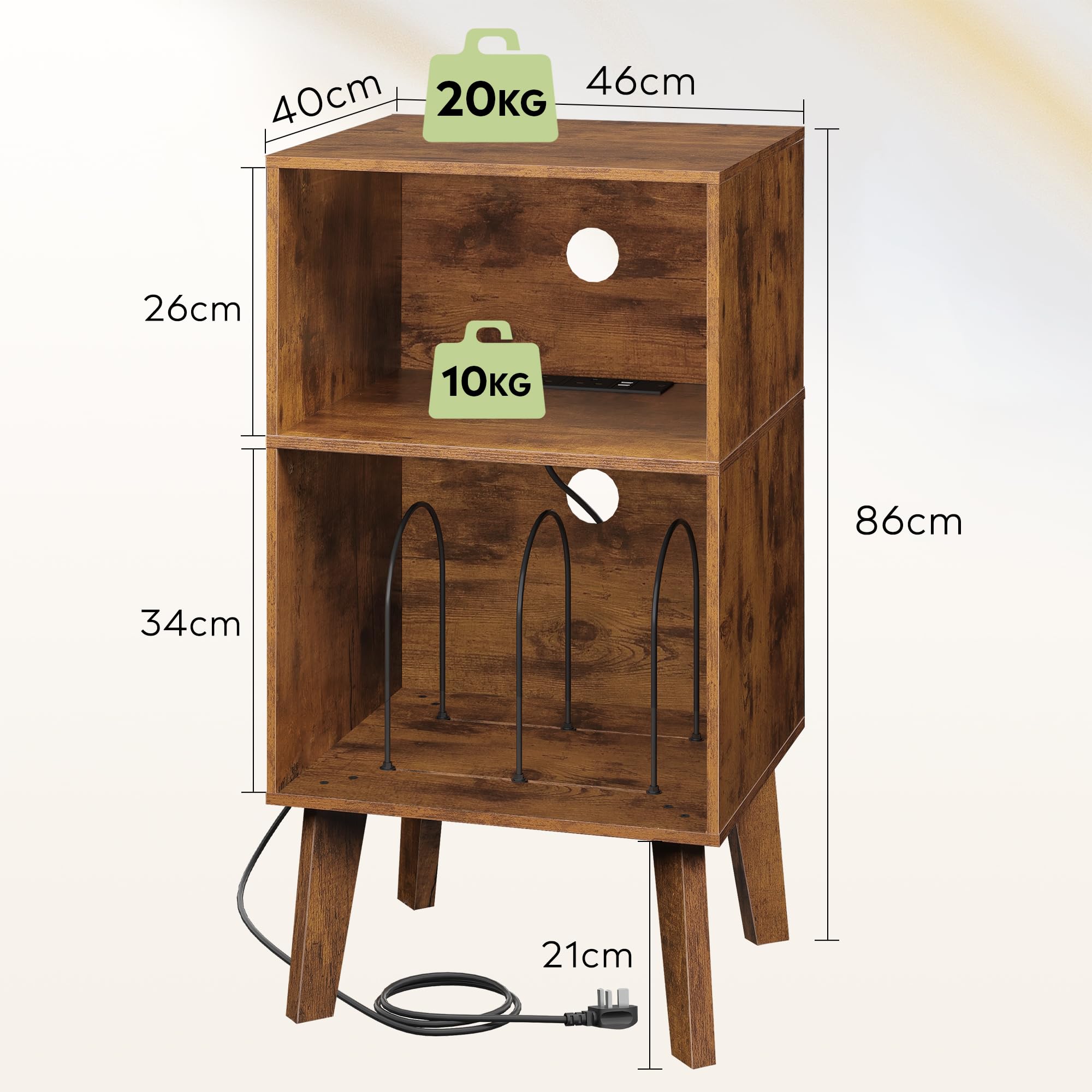 Side Table with Charging Station and 3-Tier Record Player Stand