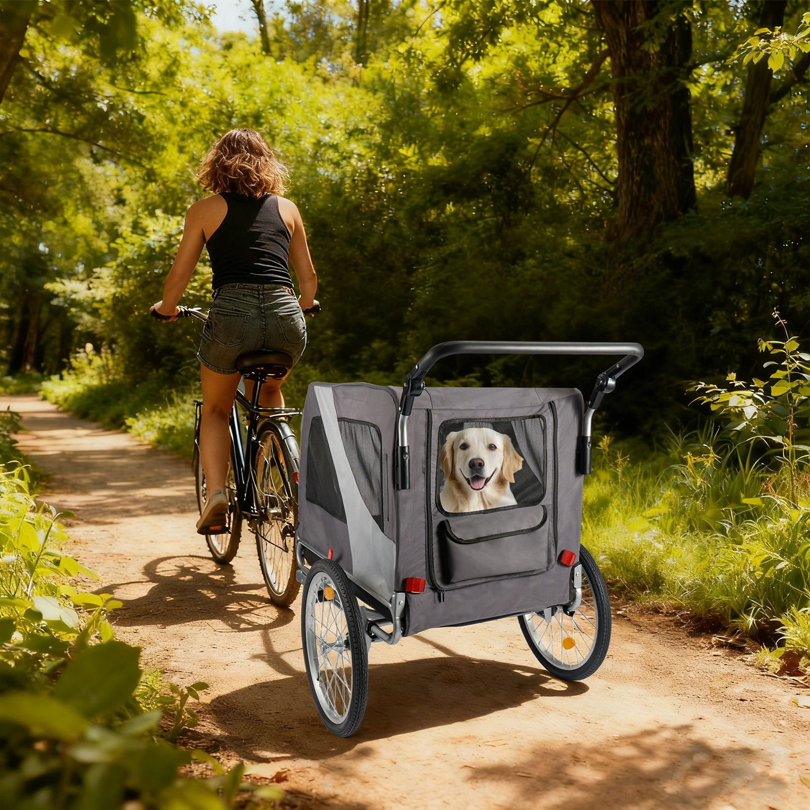 E-shop 2-in-1 Hundefahrradanhänger Jogger bis 40kg - Fahrradanhänger für Große Hunde, Leichtlaufräder, Verstärkter Boden, Sicherheitsfahne