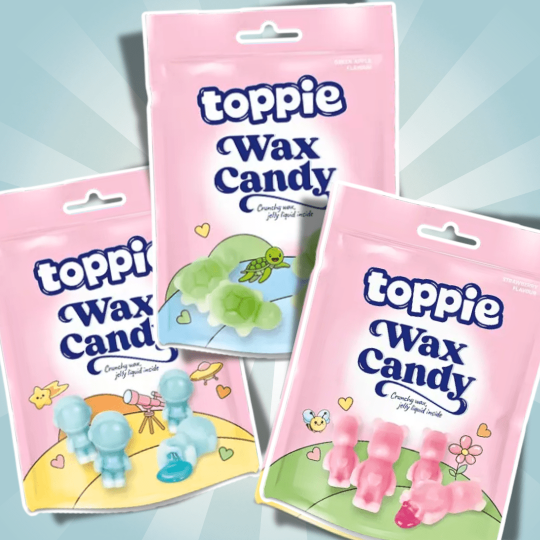 Image of 3x Toppie Wax Candy | 3x40g Liquid Confectionery In Wax Coating – Blueberry, Strawberry & Green – Fruity Liquid Candy Box
