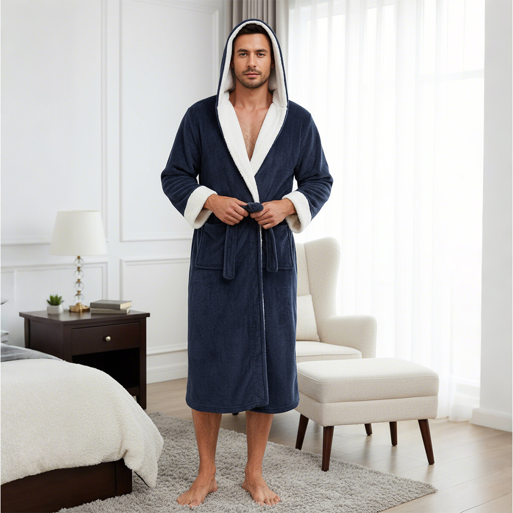 TEMU 1pc Unisex Premium Bathrobe, Thick Warm Hooded Blanket Luxury Quick-dry Non-shedding Breathable Flannel Dressing Gown For , Perfect For