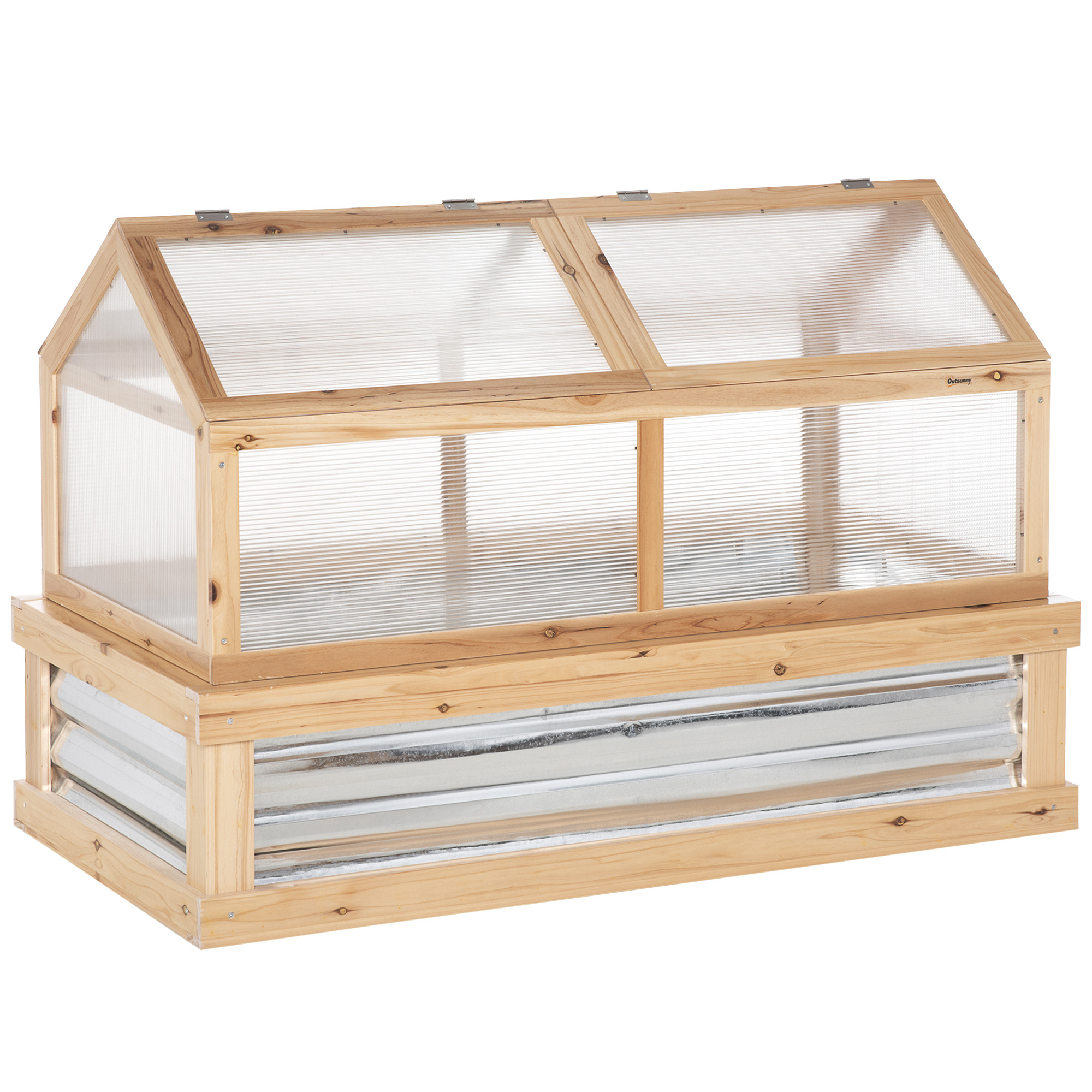 TEMU Raised Garden Bed With Greenhouse Top, Garden Wooden Cold Frame Greenhouse Flower Planter Protection With 2 Roofs, 122x 61 X 82cm, Natural