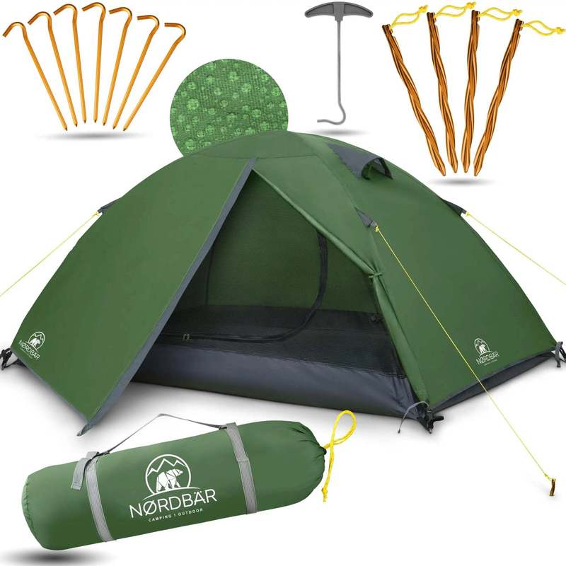Image of Nordbär® Ultralight & Waterproof Tent For 1-2 People | 220 X 140 Cm | Outdoor Tent For Camping, Trekking, Or Festivals | Trekking Tent, Camping Tent, Hiking Tent