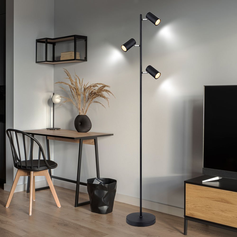 Image of Floor Lamp Standing Lamp Swivel Floor Lamp Living Room Modern Black, 3 Flames, Metal, 3x Gu10, Lxbxh 25x23x154 Cm