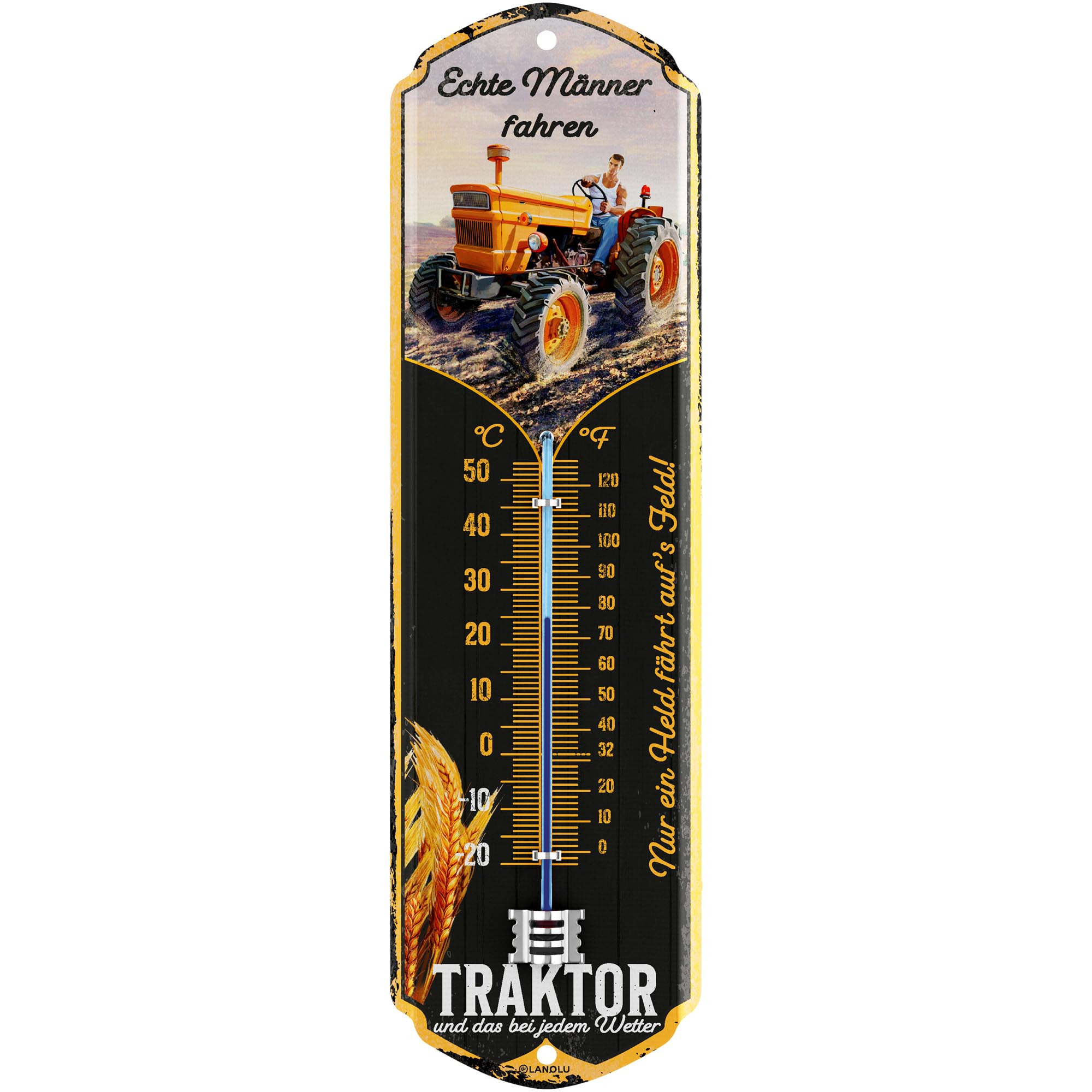 Image of Tractor Thermometer - Farmer Gifts For Men, Retro Metal Sign Thermometer For Workshop, 8x28 Cm