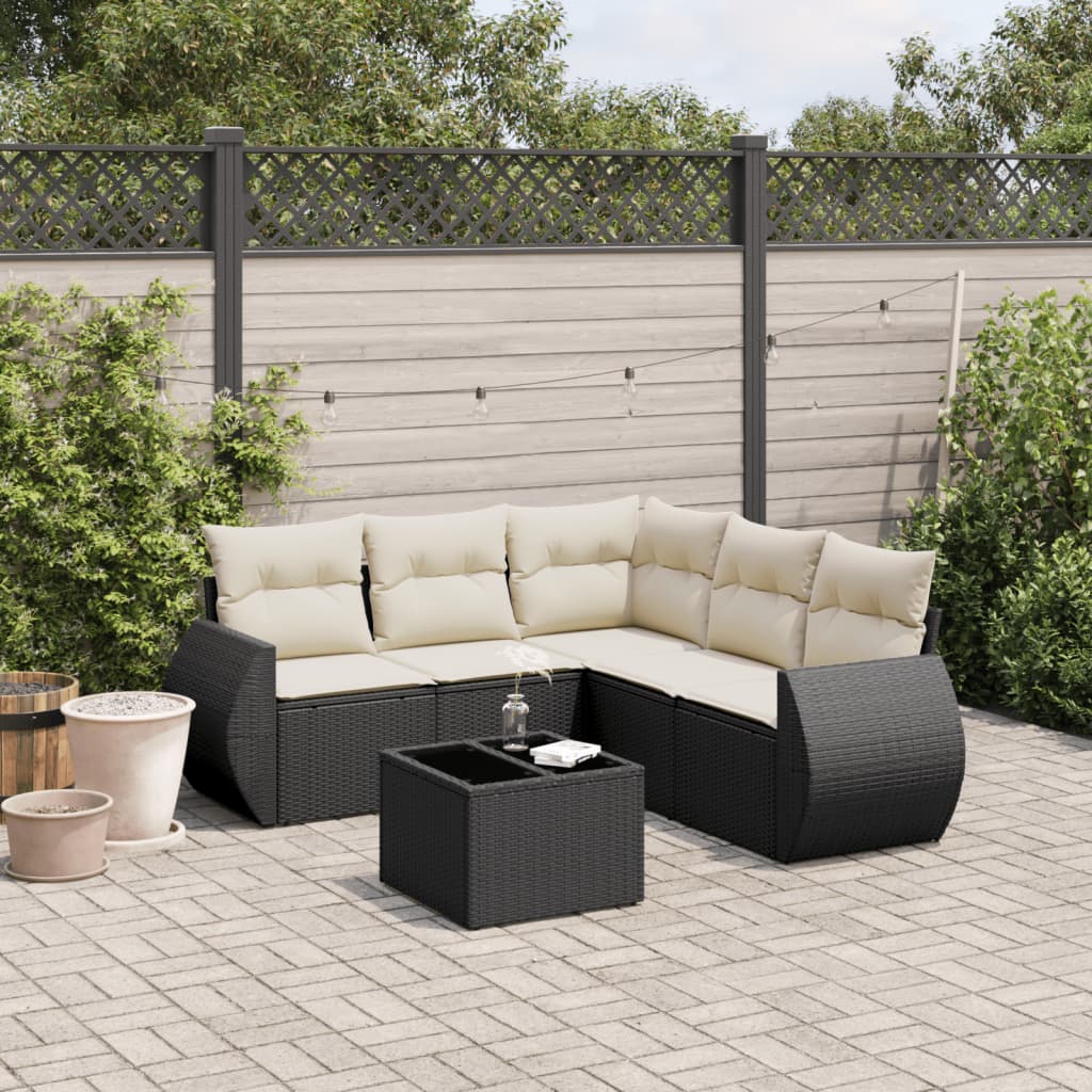 vidaXL 6-delige Loungeset met kussens poly rattan zwart, tuinset, tuinmeubel, terrasset, tuinbank, terrasmeubel, loungebank, loungeset tuin