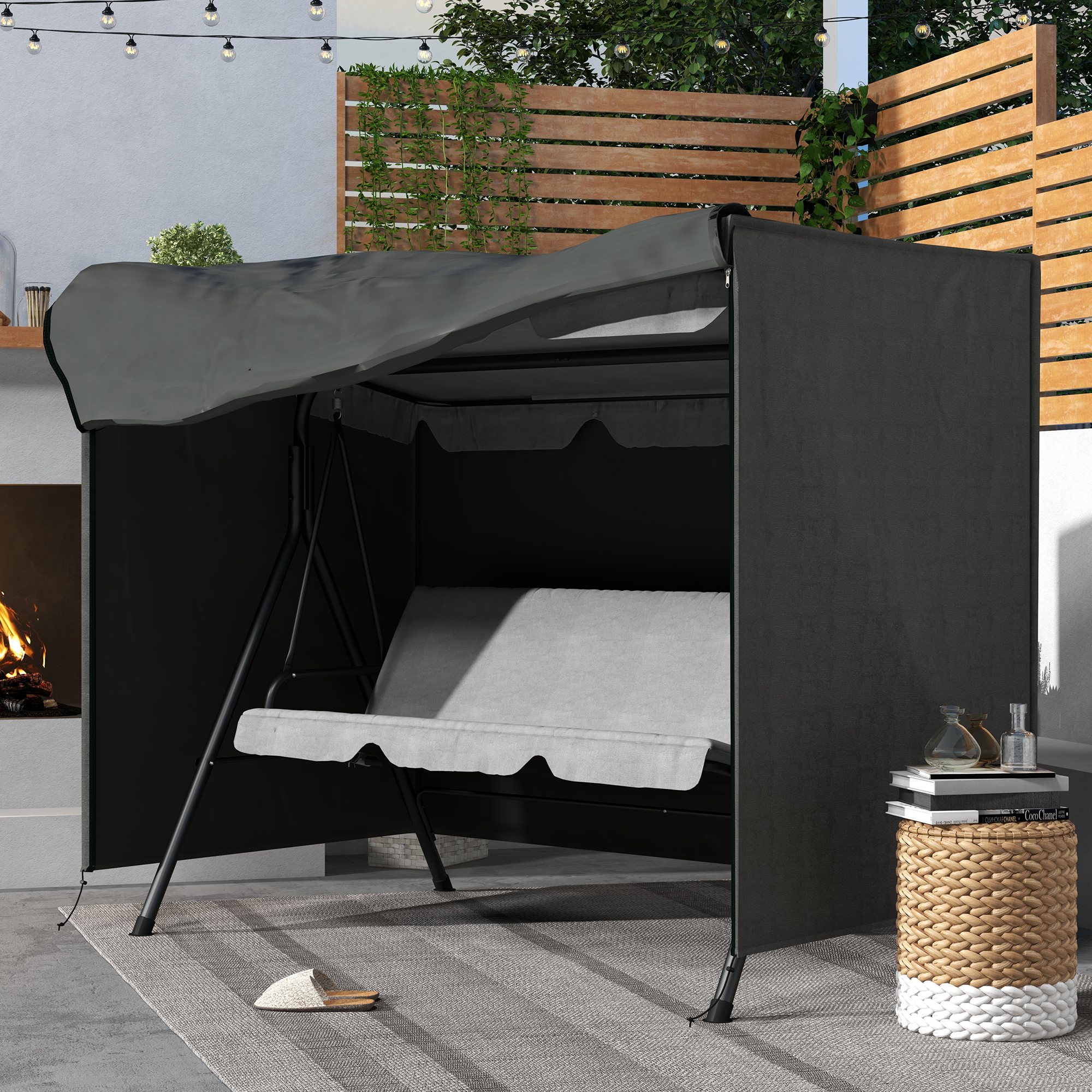 Image of 3-seat Swing Cover, Garden Swing Protector, Uv-resistant Cover, Tear-resistant 600d Oxford Fabric, 205x124x164cm Dark Gray