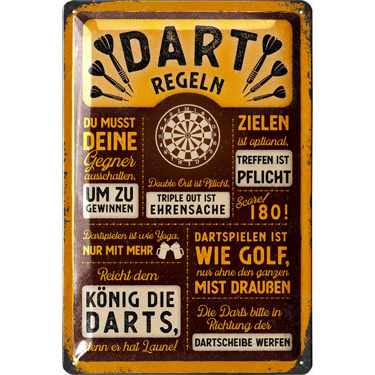 Image of Retro Tin Sign Dart Rules - Bar And Party Cellar Decoration, Decor, Funny Gift For Men, Vintage Metal Sign With Die-cut And Curved Design, 20x30cm Classic Edition