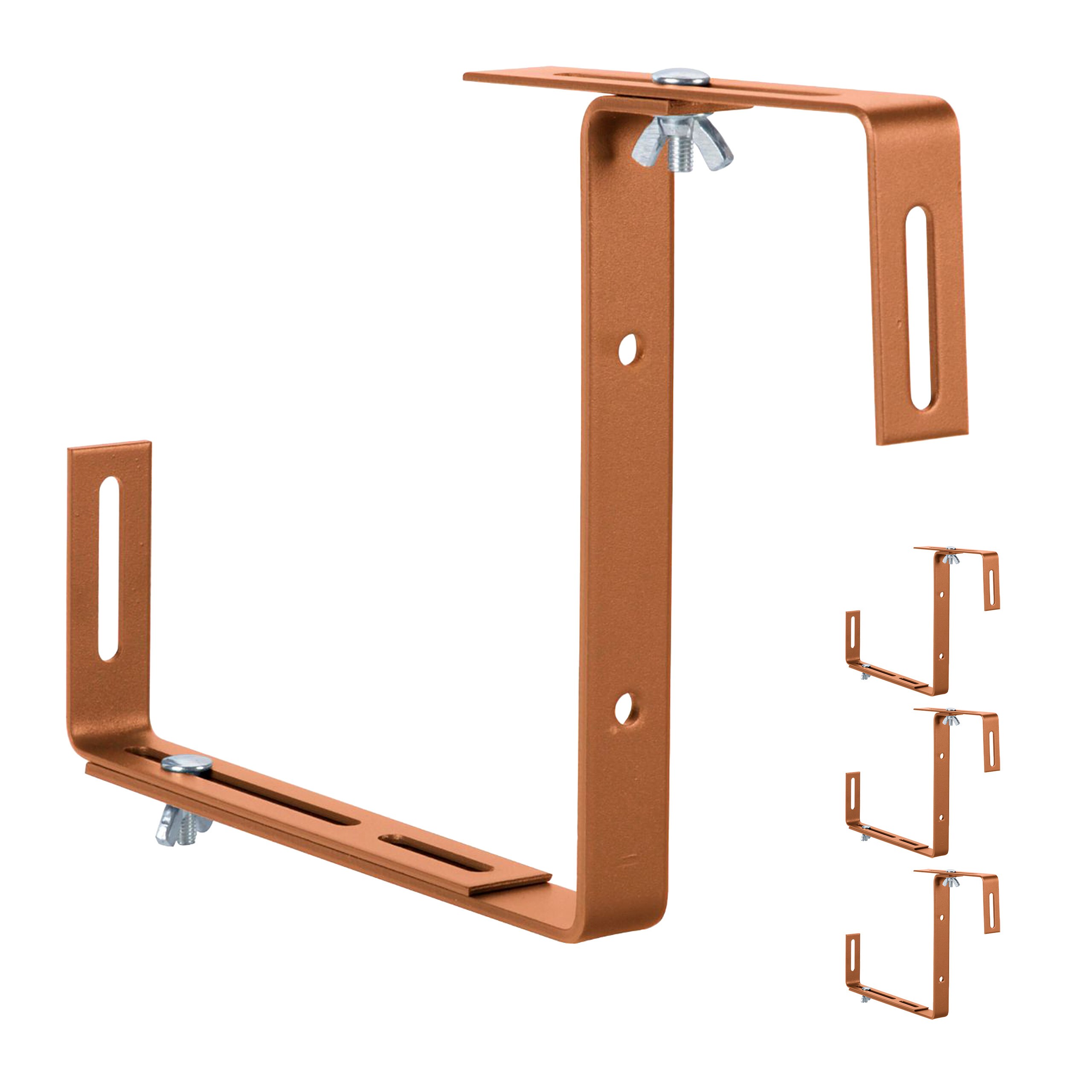 TEMU Adjustable Flower Box Holders, Set Of 4, Metal, Light Brown, 17 X 2 Cm, 2.5 Mm Thick, For 3-13.5 Cm And Flower Boxes 12.5-19.5 Cm, No Drilling