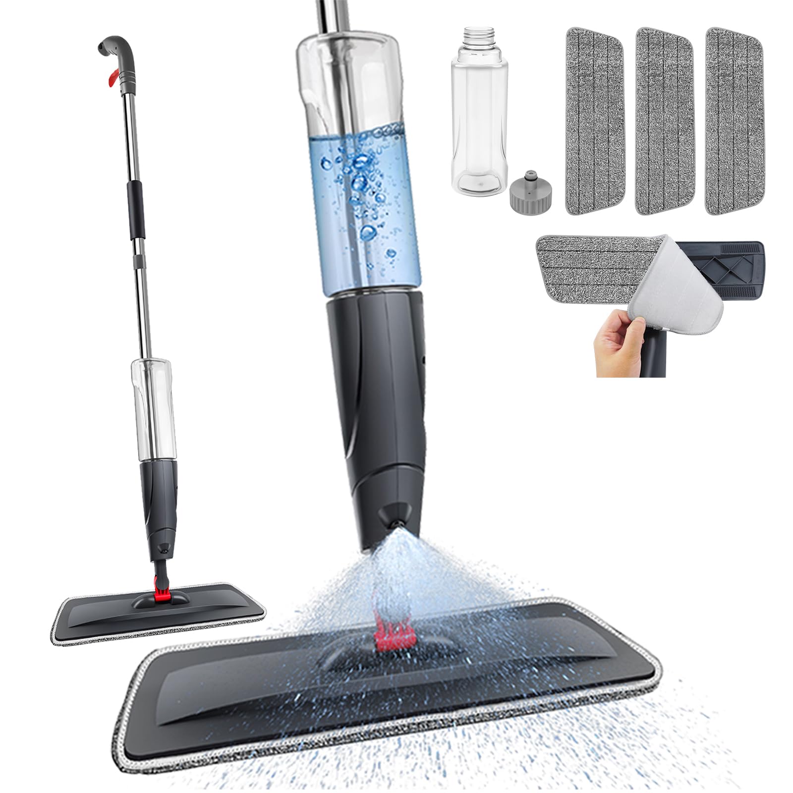 Image of Microfiber Floor Spray Mop With 3 Washable Pads For Floors - 360° Rotating Head Wet Dry Dust Flat Mop With Spray Bottle Large 700ml Tank For Cleaning Hard, Wooden Laminate Floors, Vinyl Tile Walls