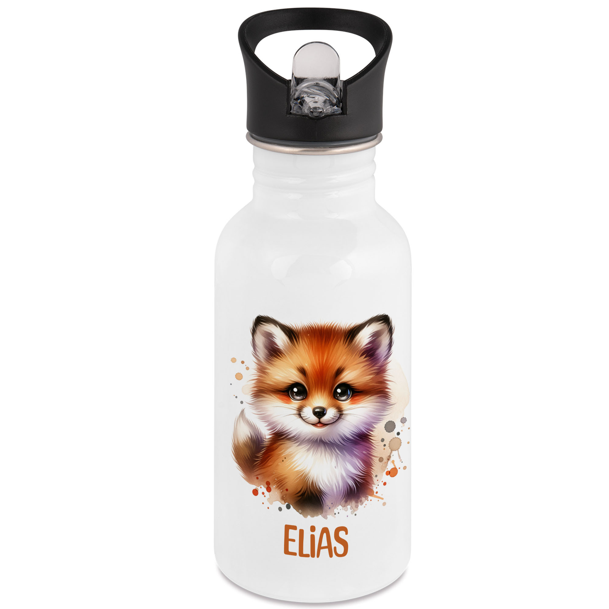 Fox Drinking Bottle Personalized With Name For Kids - Individual Gift For Kindergarten, Kindergarten, , Stainless Steel Bottle With Name 500ml
