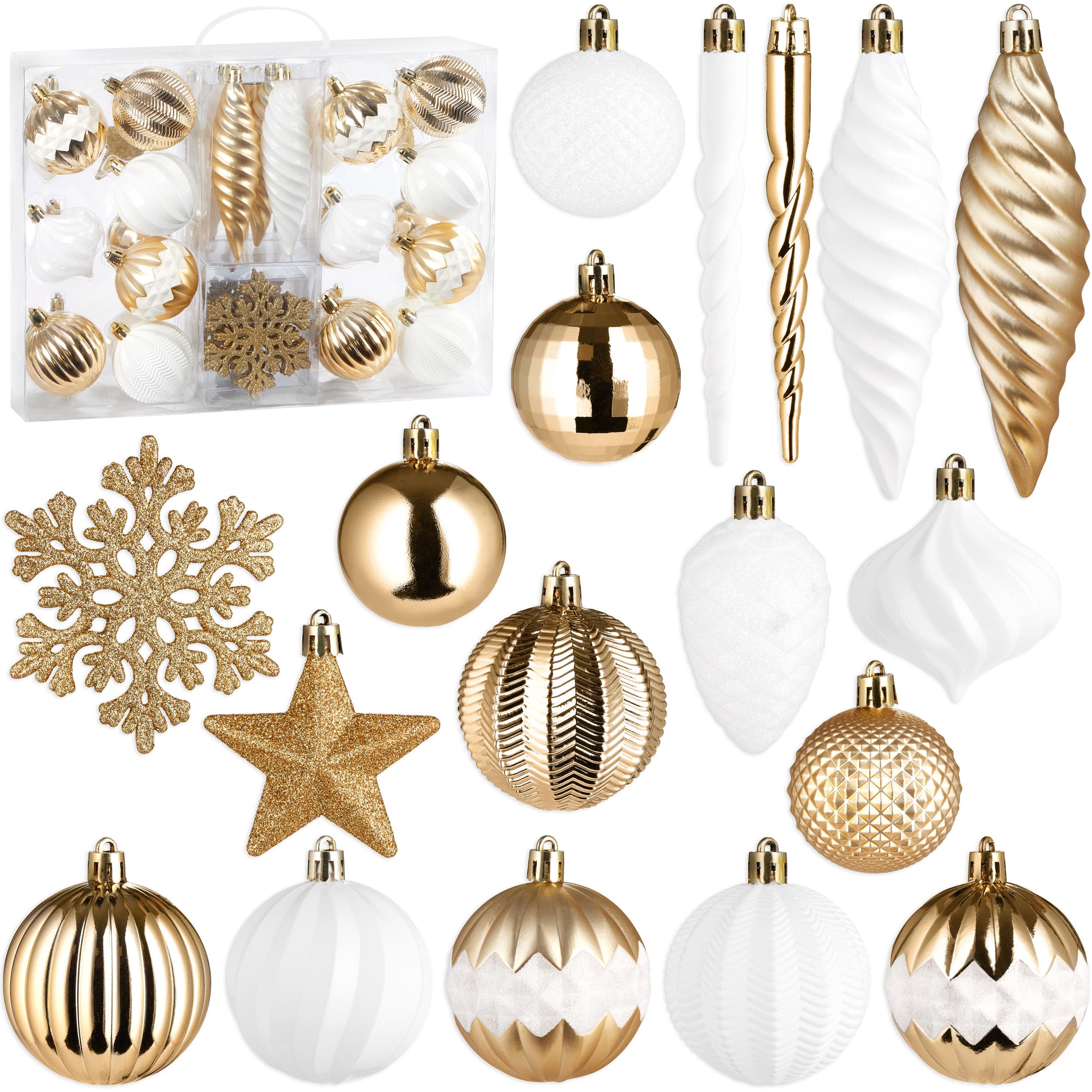 Brubaker 50pcs Premium Christmas Tree Decorations - Christmas Ball Set With Glitter Balls, Snowflakes, Icicles, And Pinecones - Tree Ball Tree Decorations For Christmas Tree
