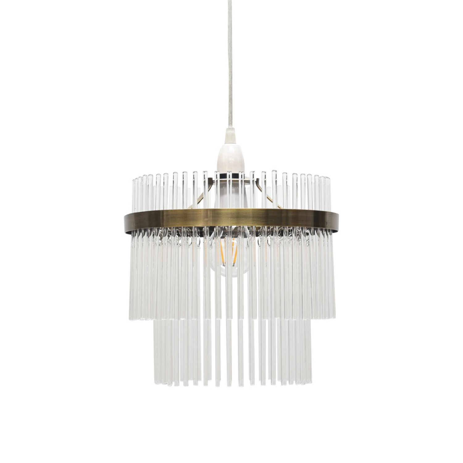 First Choice Lighting Georgia - Antique Brass with Glass Rods Easy Fit Pendant Shade in Clear