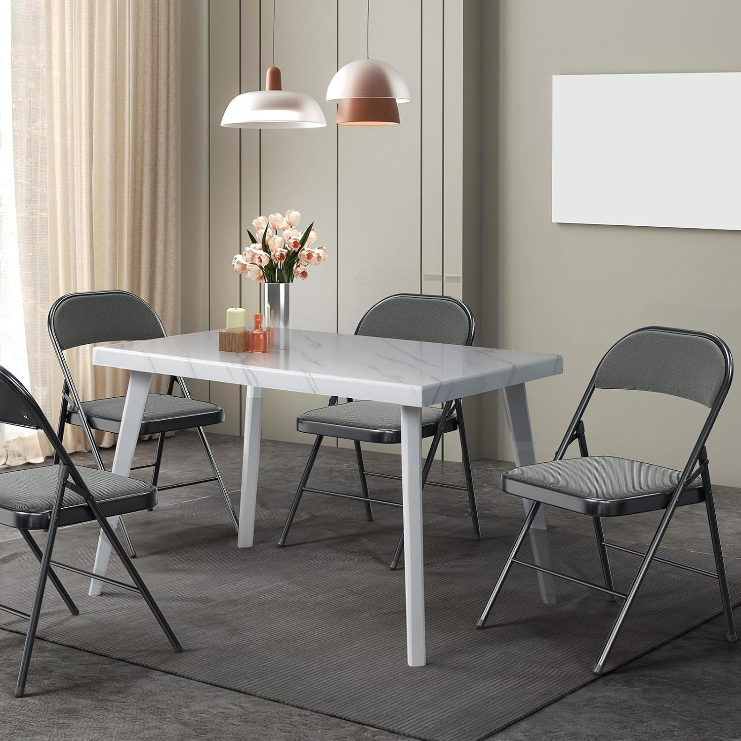 Image of Folding Chair 4pcs Set Made Of Steel & Fabric, Padded Folding Chairs, Stable , Up To 159 Kg, Foldable Chair For Events, , Office & Home, Grey