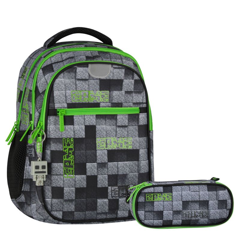 "pixel Game 2" School Backpack + Reinforced Pencil Case Set