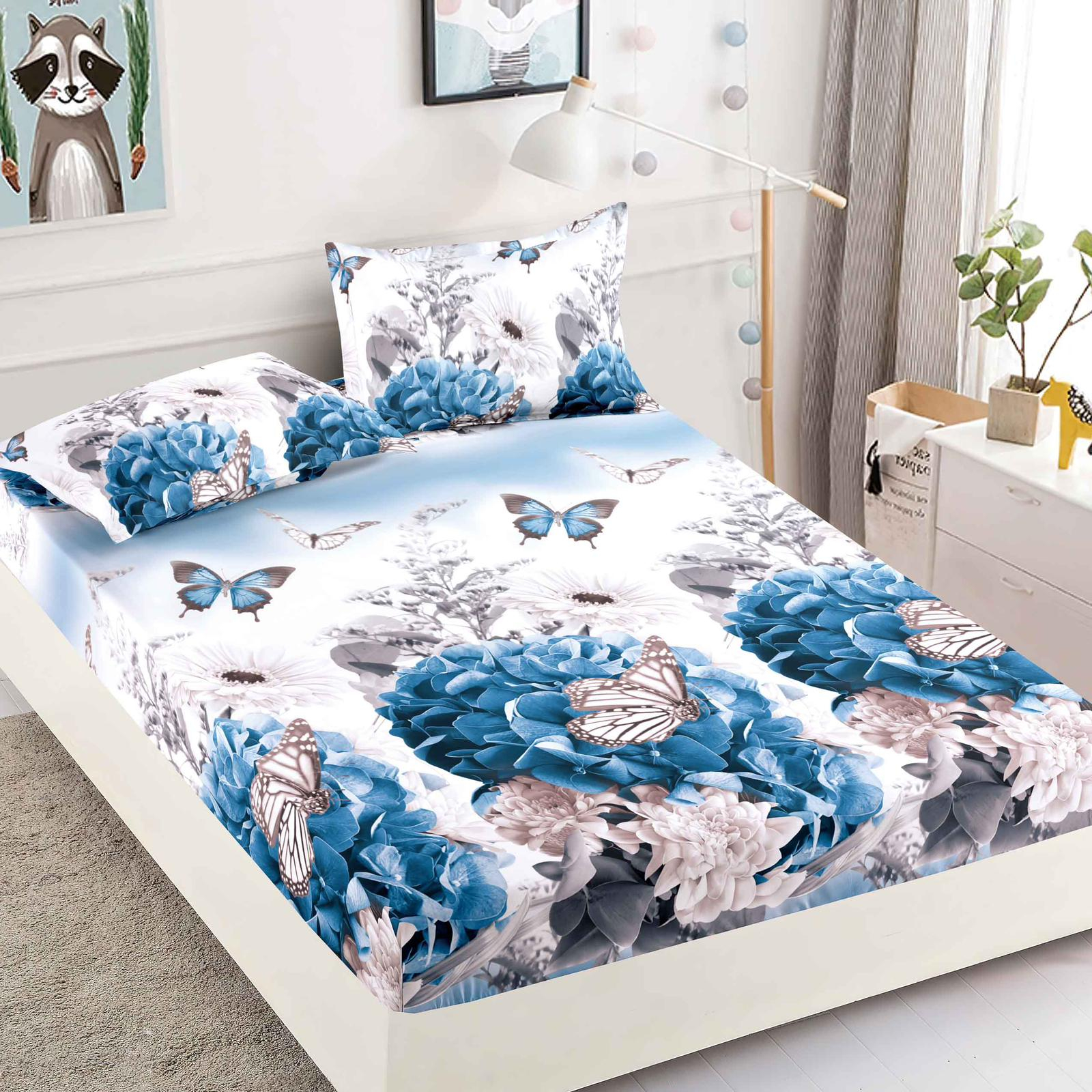 TEMU Elastic Fitted Sheet And Pillowcases Set, 180x200cm - Spring Paradise