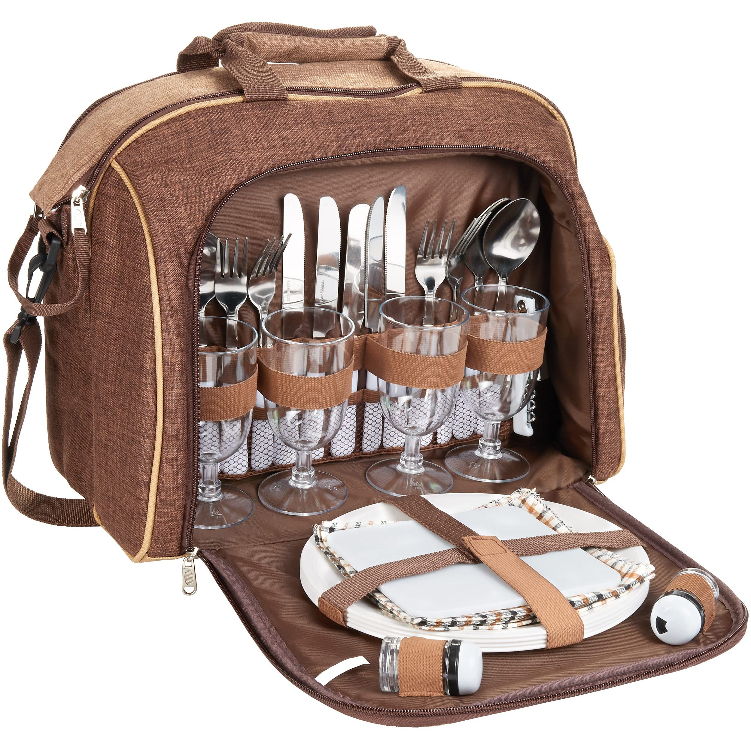 Brubaker Picnic Bag For With Cooling Compartment - Portable As Duffel Bag Or Shoulder Bag - Brown 38 × 30 X 21.5 Cm