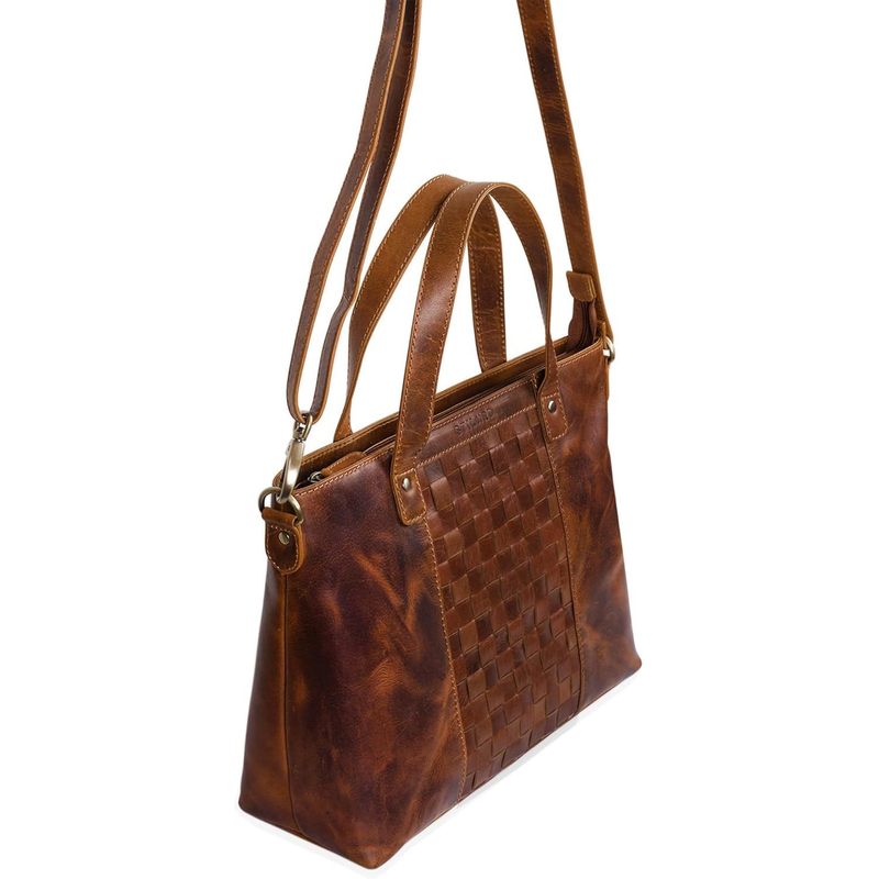 Braided Leather Handbag with Removable Shoulder Strap, Medium Large Shopper Bag, Evening Bag for Women, Genuine Leather, Brown