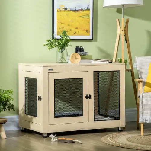 EUGAD Ecke-Hundekäfig 111x67x60 Cm – Als Beistelltisch Nutzbar, Mit Kissen & Tür, Für Große Bis Kleine