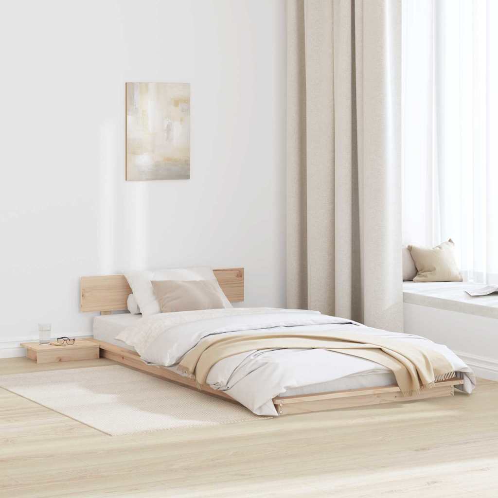 Image of Vidaxl Bed Frame With Headboard With Storage Brown 90 X 200 Cm Wood, Modern Bedroom Setup, Rectangular Bed Frame With Nightstand, Stylish Minimalist Furniture For
