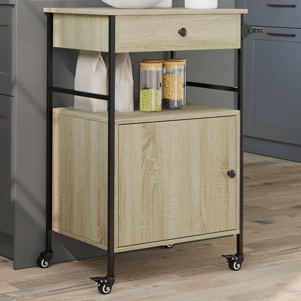 Image of Vidaxl Kitchen Cart, Rolling Serving Cart For Kitchen, Living Room, Bathroom, Side Table Kitchen Trolley, Oak, 56x43x89.5cm, Wood Material
